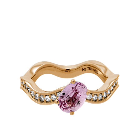 Rose gouden golf ring met diamanten en saffieren
