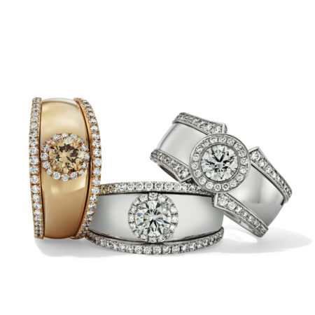 Rosé gouden ring met champagne diamant en witte diamanten
