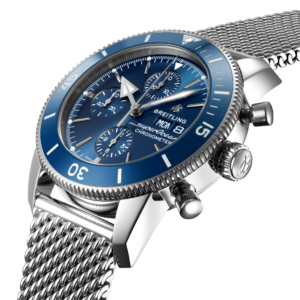 superocean heritage chronograph 44,breitling duikchronograaf,duikchronograaf,watersporthorloge,breitling watersporthorloge,blauw watersporthorloge,keramische chronograaf,keramische duikchronograaf,duikhorloge met stopwatch,breitling horloge met stopwatch,duikchronograaf stopwatch