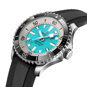 Superocean Automatic 44 Turquoise,super ocean automatic 44 turquoise,keramisch horloge,ceramisch horloge,duikhorloge,breitling duikhorloge,watersporthorloge,watersport horloge,fel blauw horloge