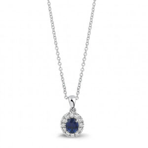 Wit gouden collier met diamanten en blauwe saffier