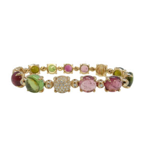 Rosé gouden armband met roze en groene tourmalijnen en diamanten