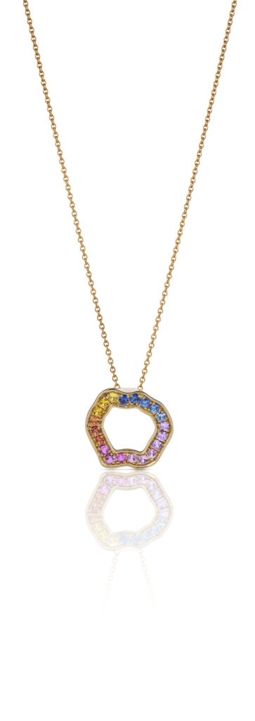 Rosé gouden collier met regenboog saffieren