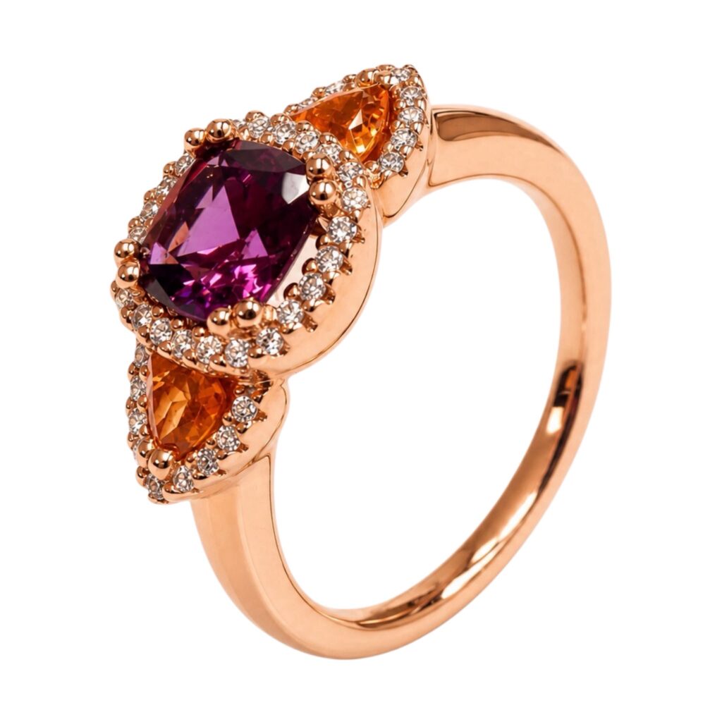 rosé gouden ring - granaat en diamant