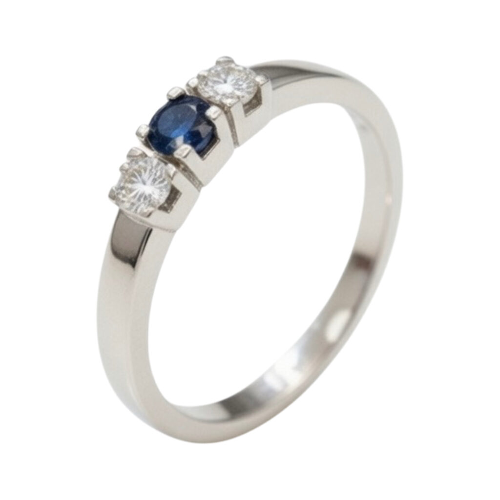 wit gouden ring -blauwe saffier en diamanten