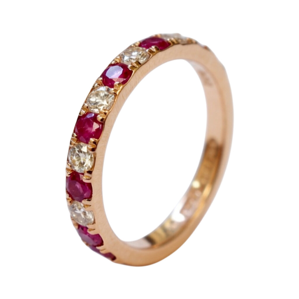 Rosé gouden ring - robijnen en diamanten