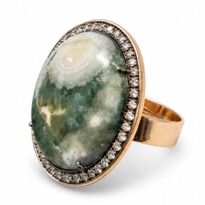 rosé gouden ring - oceaan jasper en champagne diamanten