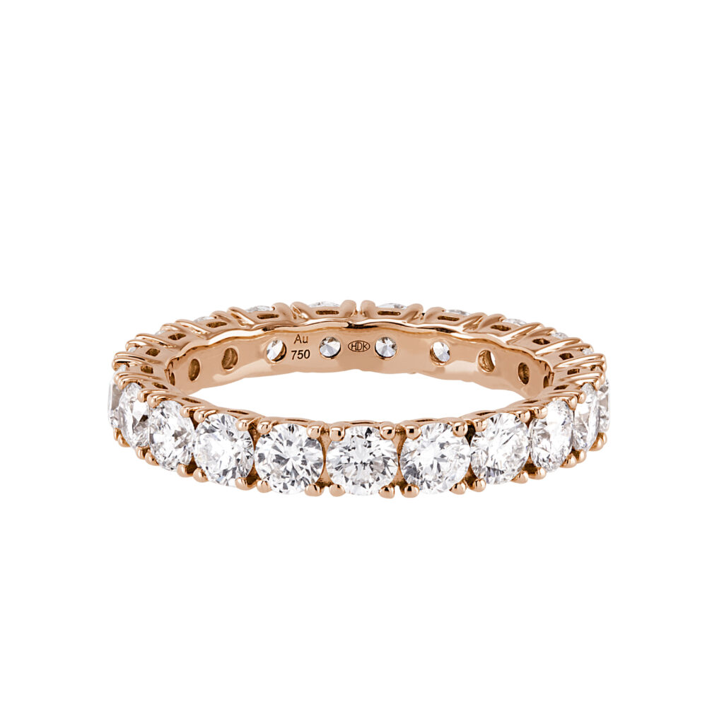 Rosé gouden ring met diamanten, rondom bezet