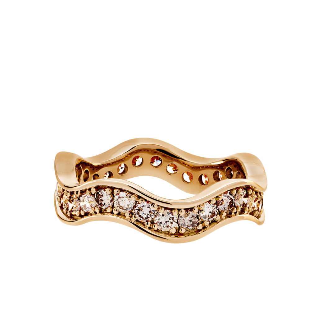 Rosé gouden Wave ring met champagne diamanten