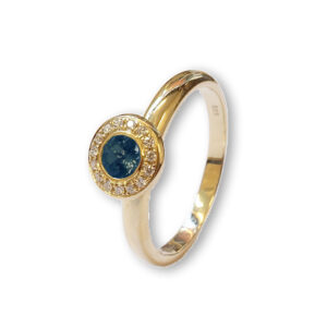 Rosé gouden ring met London blue topaas en diamanten