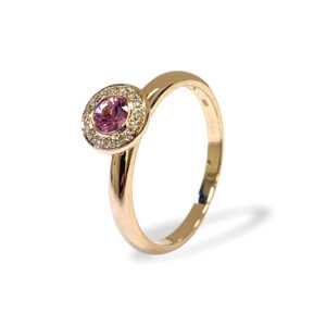 Rosé gouden ring met roze tourmalijn en diamanten