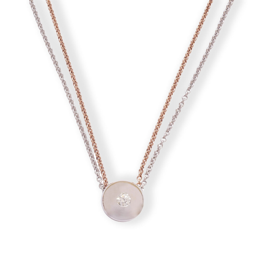 Bicolor collier van wit goud en rosé goud, met wit gouden hanger en diamant