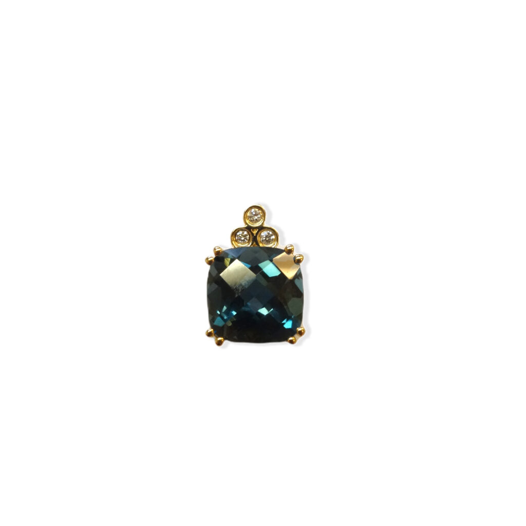 Geel gouden hanger met London blue topaas en diamanten
