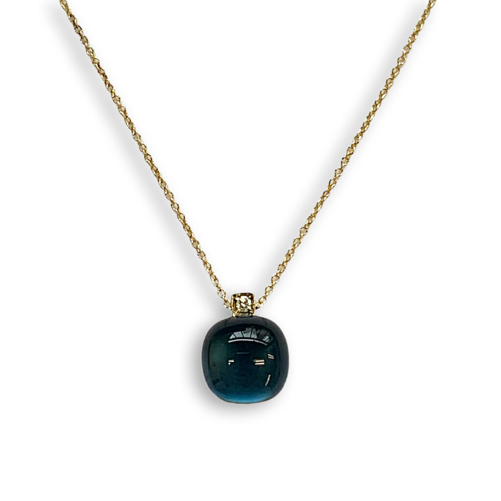 Geel gouden collier met London blue topaas en diamant