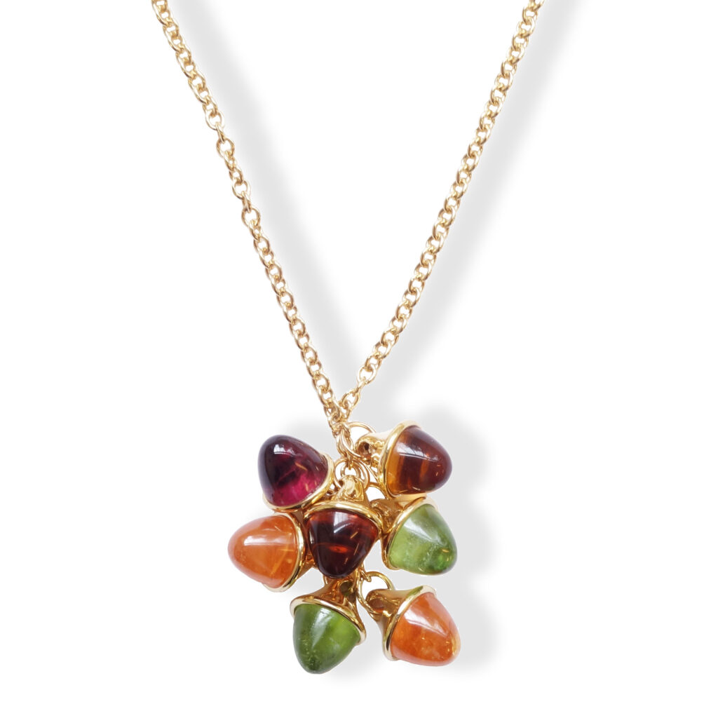 Geel gouden collier met peridot, citrien en granaat