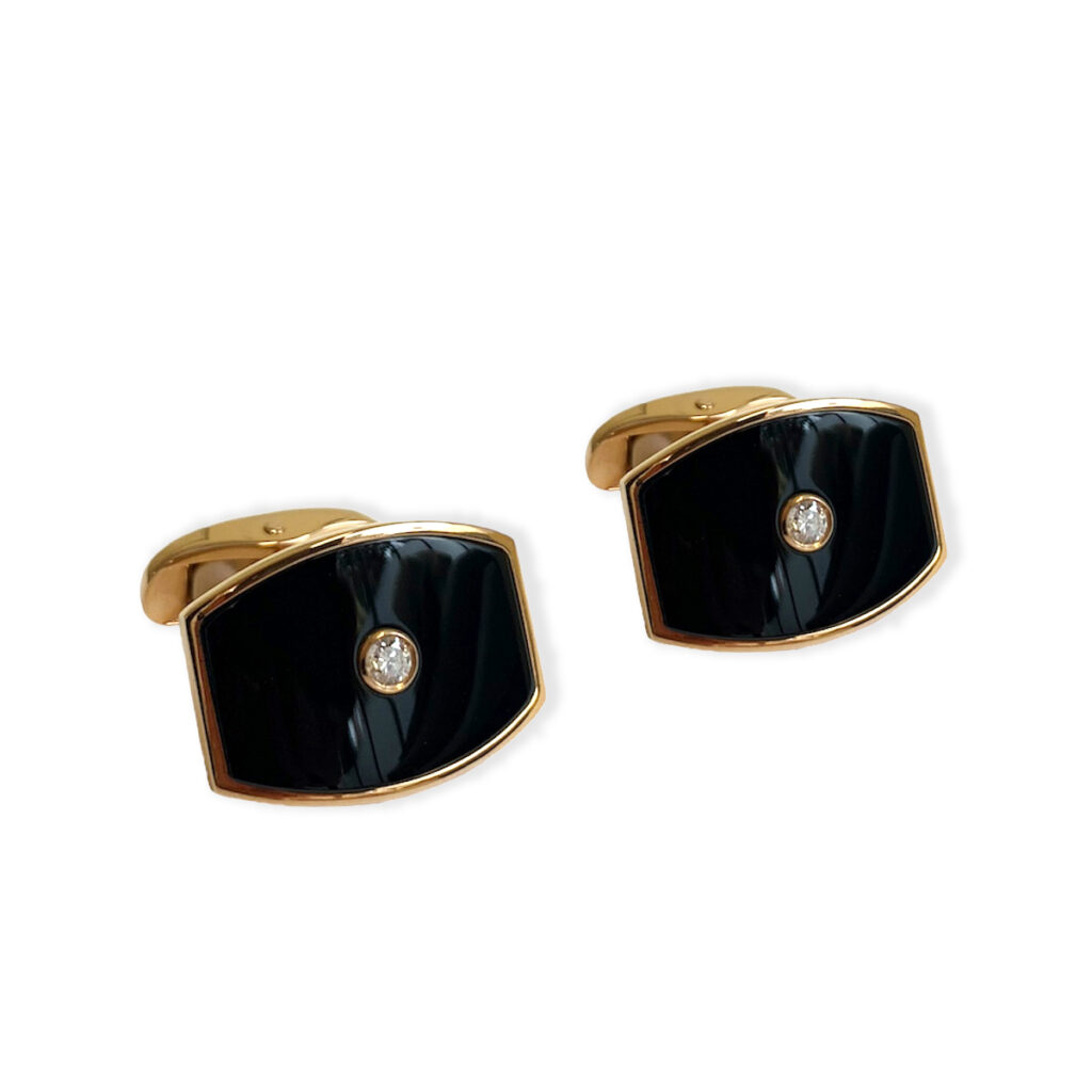 Gouden manchetknopen met emaille en diamant