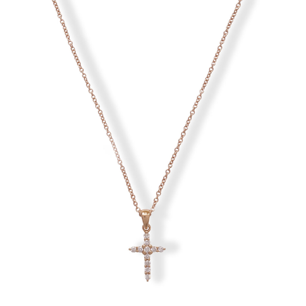 Rosé gouden collier met diamanten kruisje