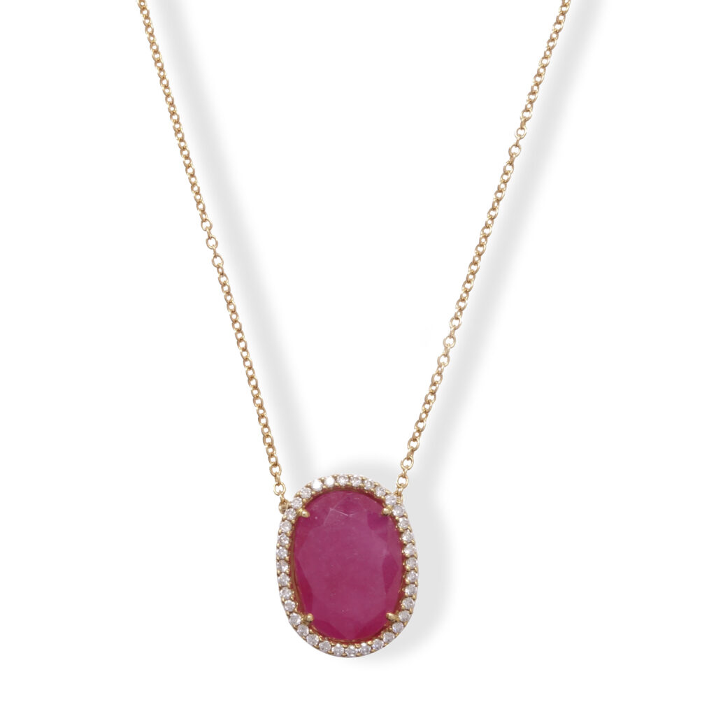 Rosé gouden collier met robijn en diamanten