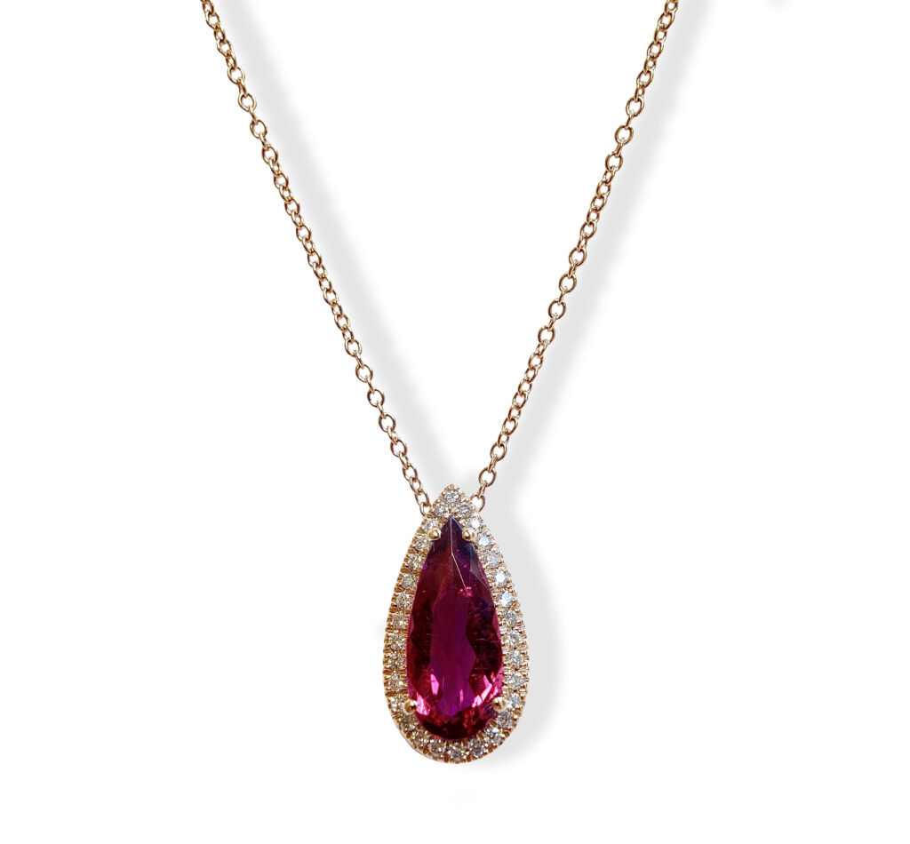 Rosé gouden collier met rubeliet en diamanten