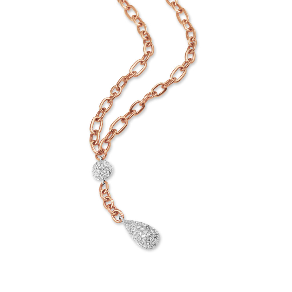 rosé gouden collier met wit gouden hanger en diamanten