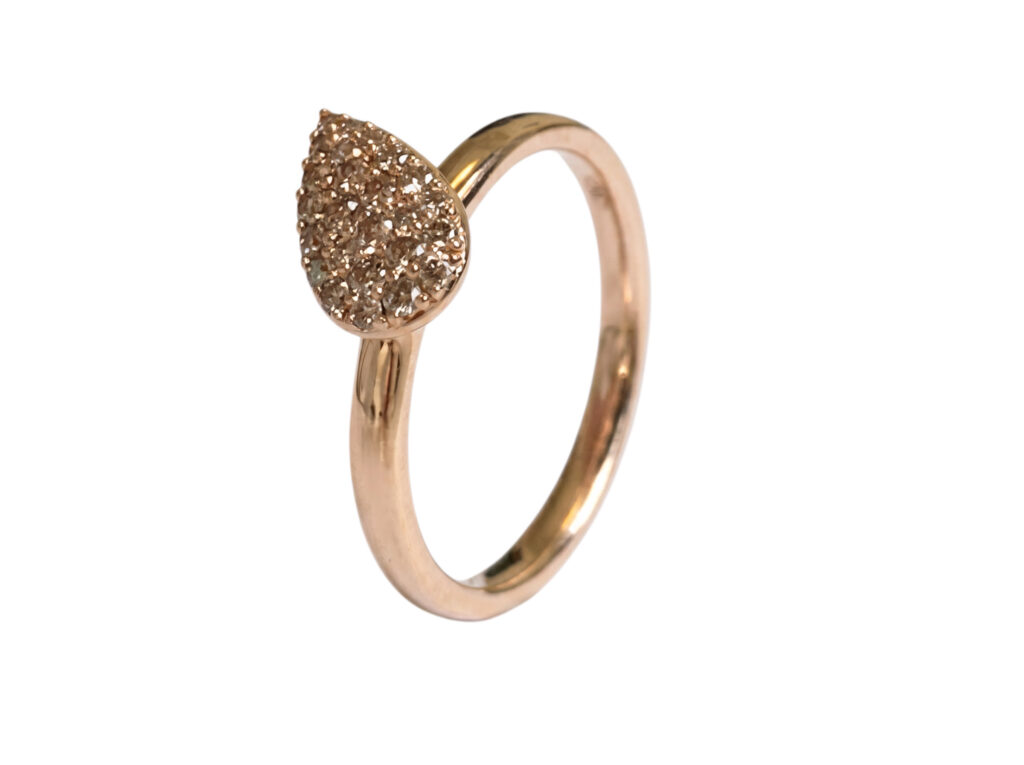 Rosé gouden ring - pave champagne diamanten