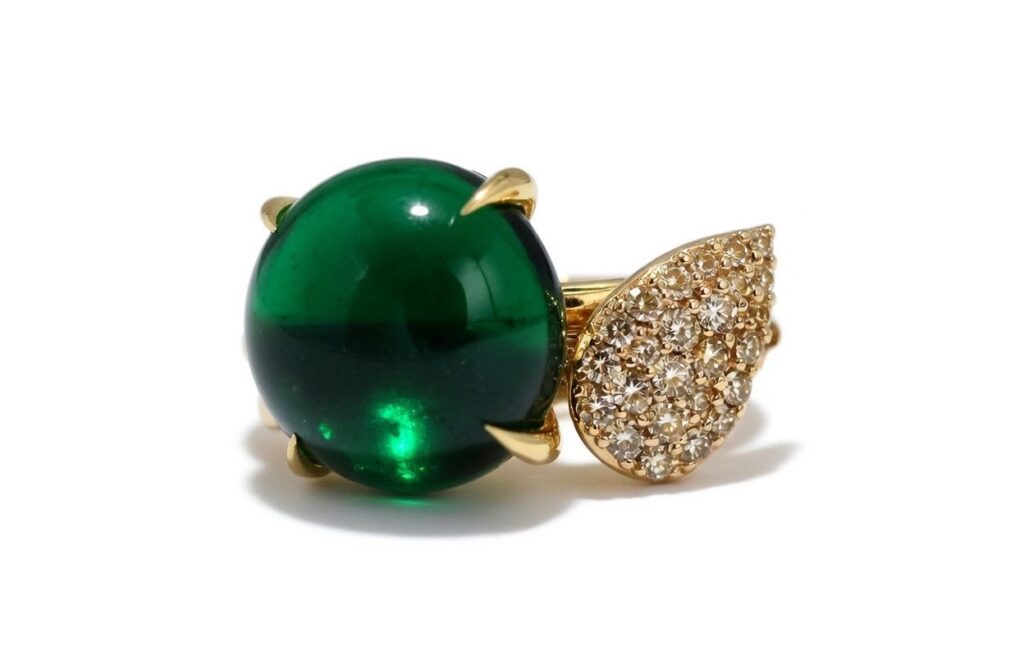 Geel gouden ring met toermalijn - geelgoud pave ring