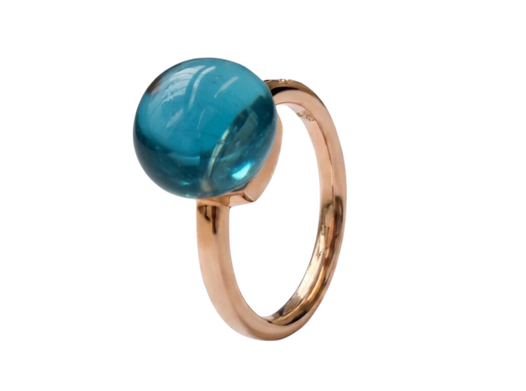 rosé gouden ring met london blue topaas en diamant