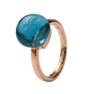 rosé gouden ring met london blue topaas en diamant