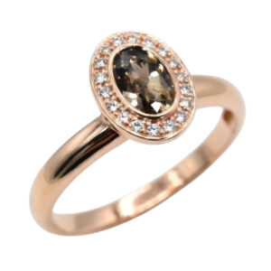 rosé gouden ring met rookkwarts en diamanten