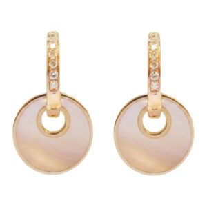 rosé gouden oorhangers met diamanten en parelmoer