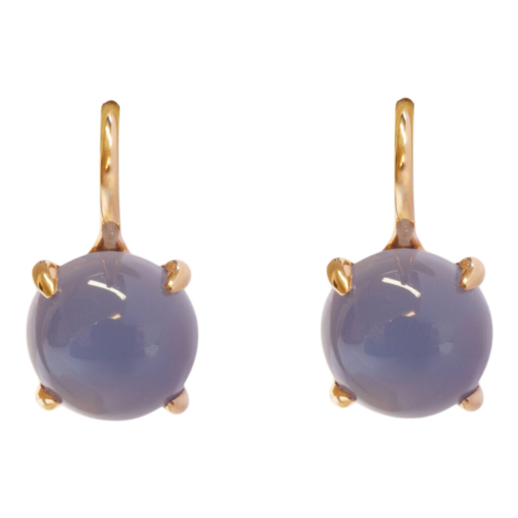 rosé gouden oorhangers met chalcedoon