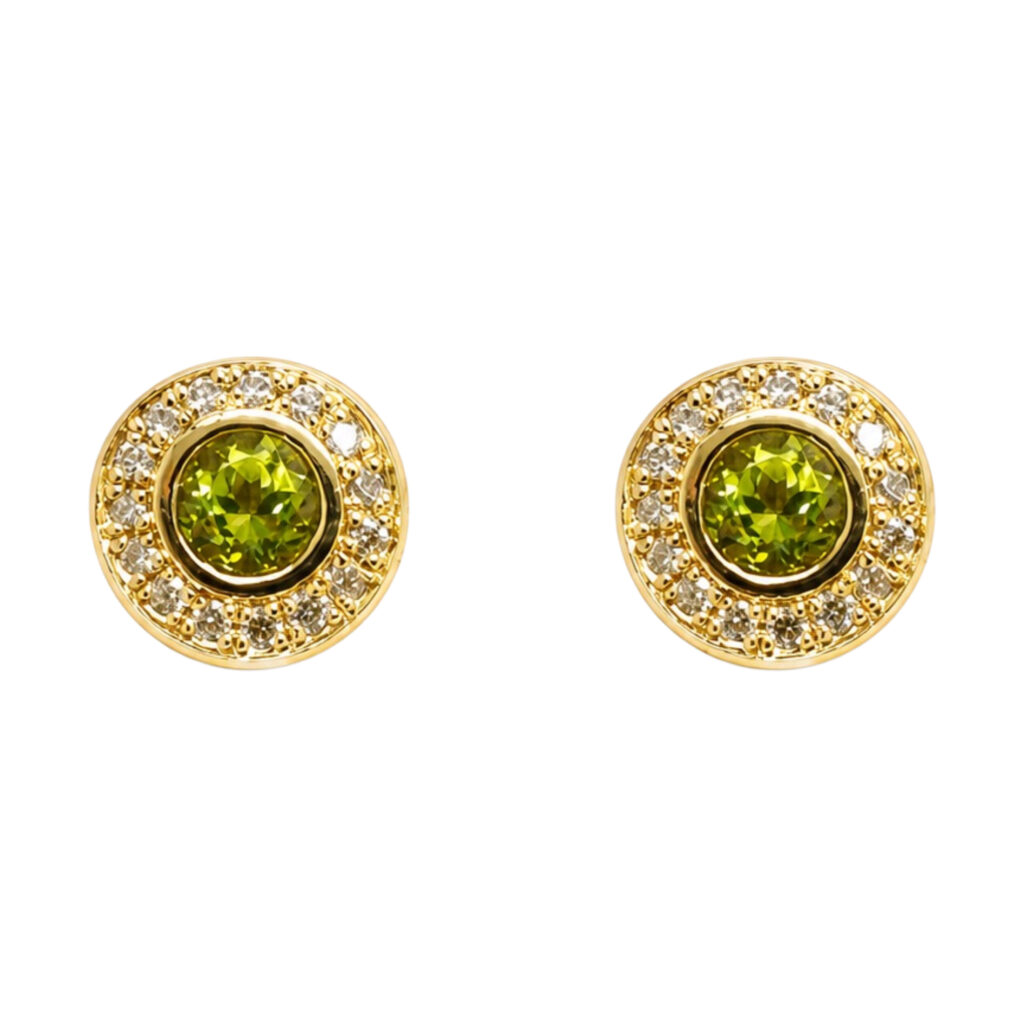 geel gouden oorstekers met peridot en diamant
