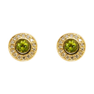 geel gouden oorstekers met peridot en diamant