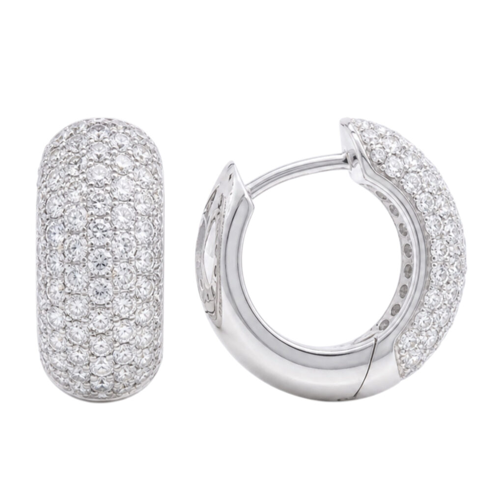 wit gouden creolen met diamanten, pavé
