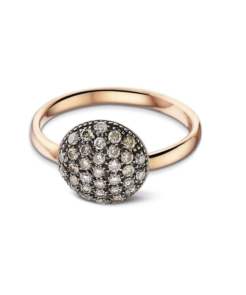 rosé gouden ring met champagne diamanten, pavé
