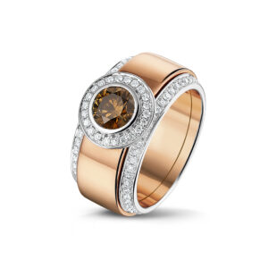 rosé gouden ring met diamanten en champagne diamant