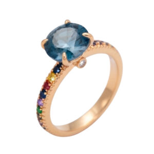 Rosé gouden ring - Londen blue topaas en saffieren en saffieren