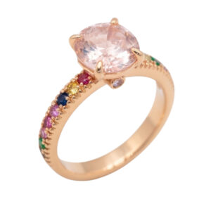 Rosé gouden ring - rosé toermalijn met saffieren