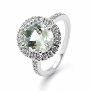 wit gouden ring - aquamarijn en diamant