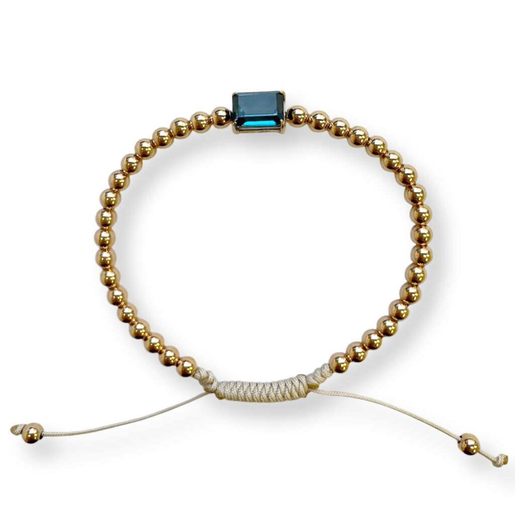 rosé gouden bolletjes armband met london blue topaas