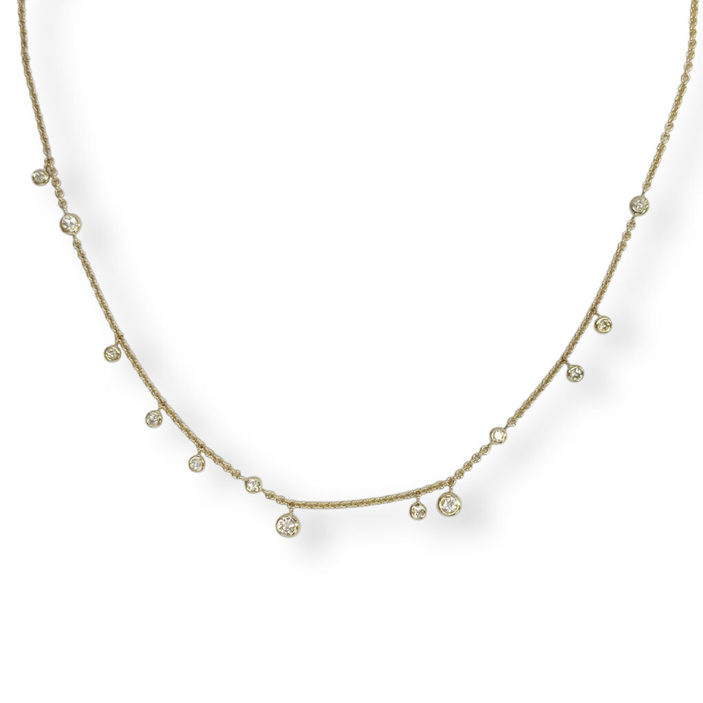 geel gouden collier met diamanten