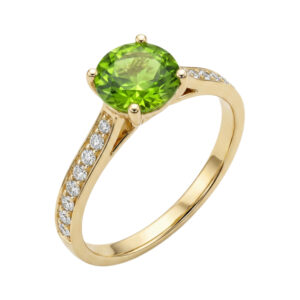 geel gouden ring met peridot en diamant