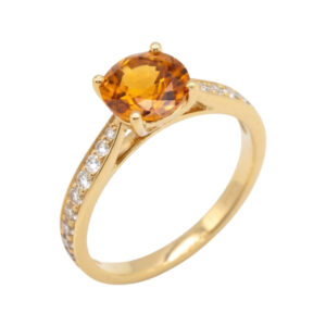 Geel gouden ring met citrin en diamanten