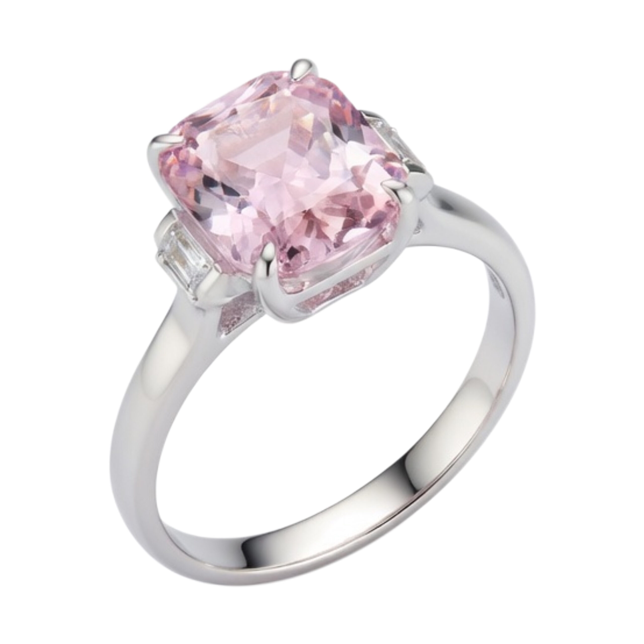 Wit gouden ring met kunziet en diamanten