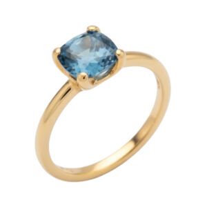 geel gouden ring met londen blue topaas