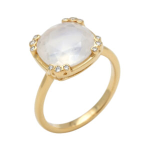 Geel gouden ring met maansteen en diamant