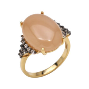 Geel gouden ring met rozenkwarts en diamanten
