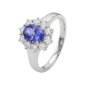 Wit gouden ring met tanzaniet en diamanten