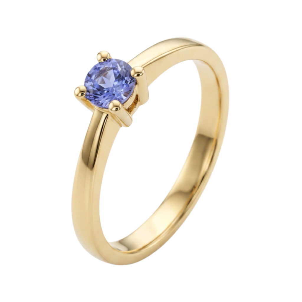 geel gouden ring met tanzaniet.