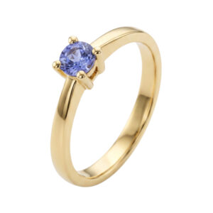 geel gouden ring met tanzaniet.